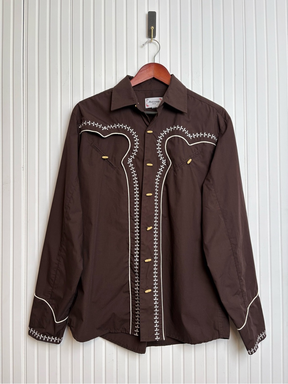 Ace Of Diamond Men’s Embroidered Button Up Shirt L Western Cowboy Ranchero Rodeo